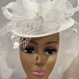Hat - White Netted Fascinator