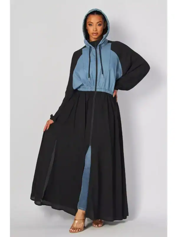 Hooded Denim and Black Dress/Overlay or Jacket (One Size -O/S)