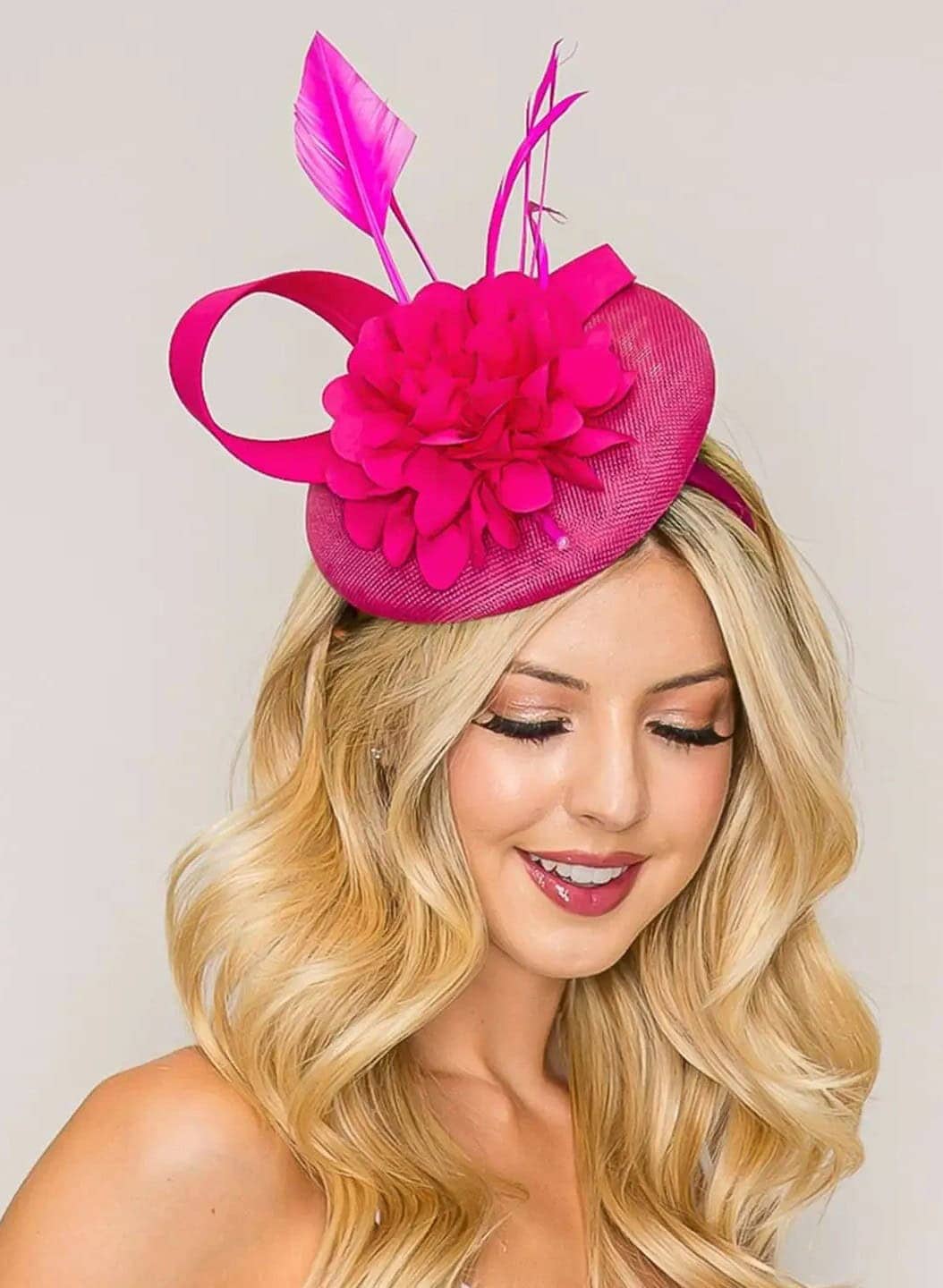 New – Floral Feather Fascinator (Hot Pink or Black)