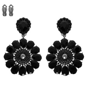 New - Floral Black Earrings (Clips)