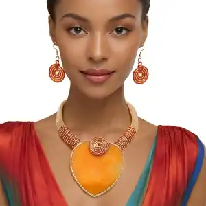 New - Collar Orange Slice Pendant Set