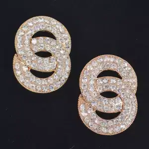 Link Circle Rhinestone Earrings Gold