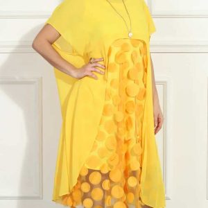 New - Luxe Moda 2pc Sheer Dress w/ Cover - Yellow (O/S)