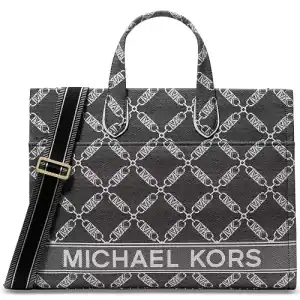 Michael Kors Gigi Large Logo Chain Jacquard Grab Grey Tote Bag