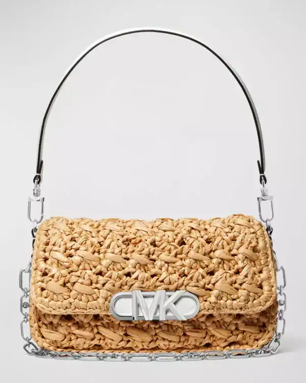 Michael Kors Parker Straw White Accent Bag