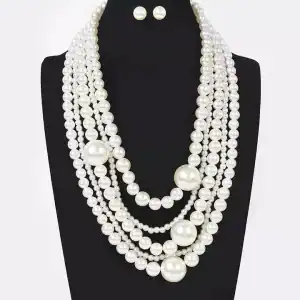 Multi Pearl Layered Necklace with Earring
