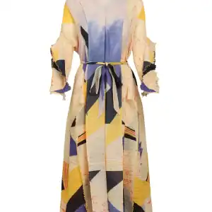 Beulah Style Yellow Ruffle Detail Belted Pleated Dress (Size One Size - O/S)