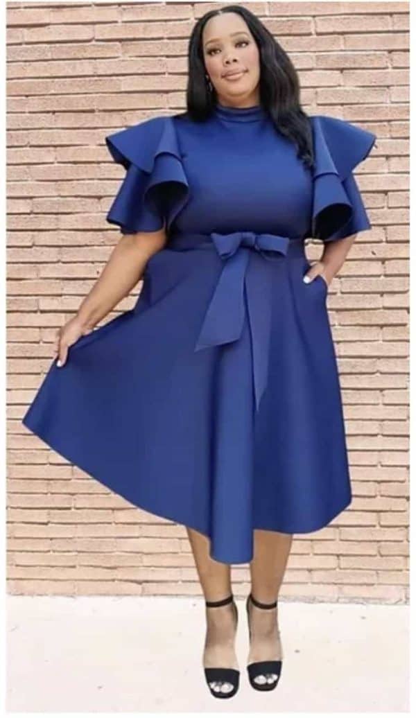 New - Navy Light Scuba (Year-Round) Ruffle Sleeve Dress - (Size Selection)