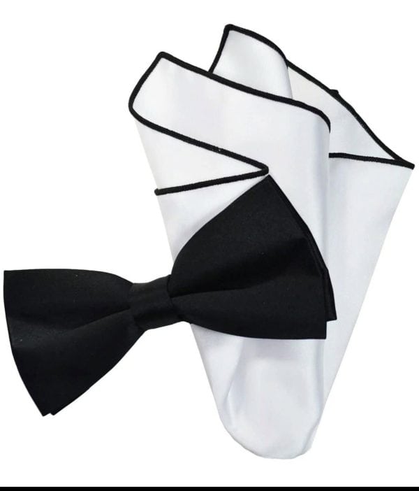 Designer Black Bow-Tie with Pocket Square