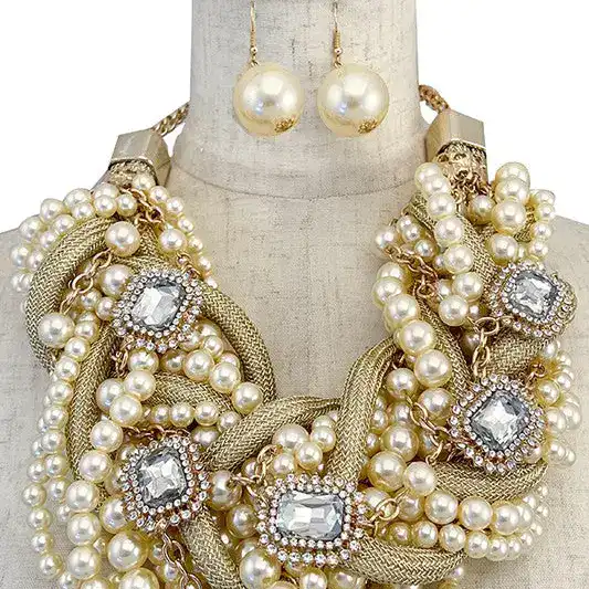New – Pearl Braided Necklace Set (Selection – Pearl Cream or Rhodium White)
