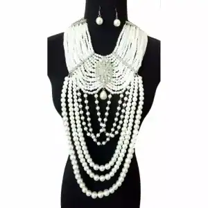 Pearl Chunky Necklace Set - White (Silver Hardware)