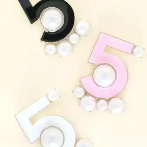 Pearl Number 5 Brooch Pin White