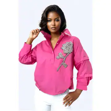Designer Pink Bling Rose Top (Size Selections) Only 2 Left