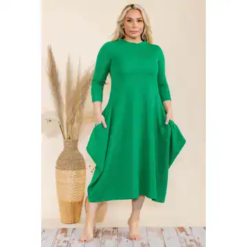 New – Green Textured Midi Dress (3 Size Selection)