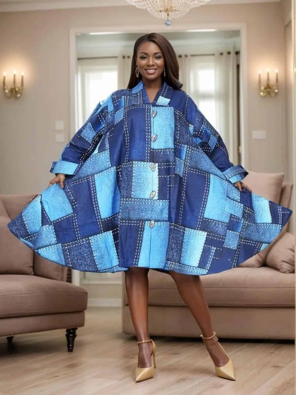 (New) Blue Button-Down Shirt Dress (O/S) Fits 4-24 (See Matching Skirt)