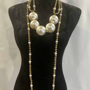 Custom 2Pc Big Pearl Ball w/Gold and Pearl Long Strand Set