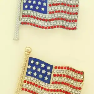 US Rhinestone America Flag Brooch Gold