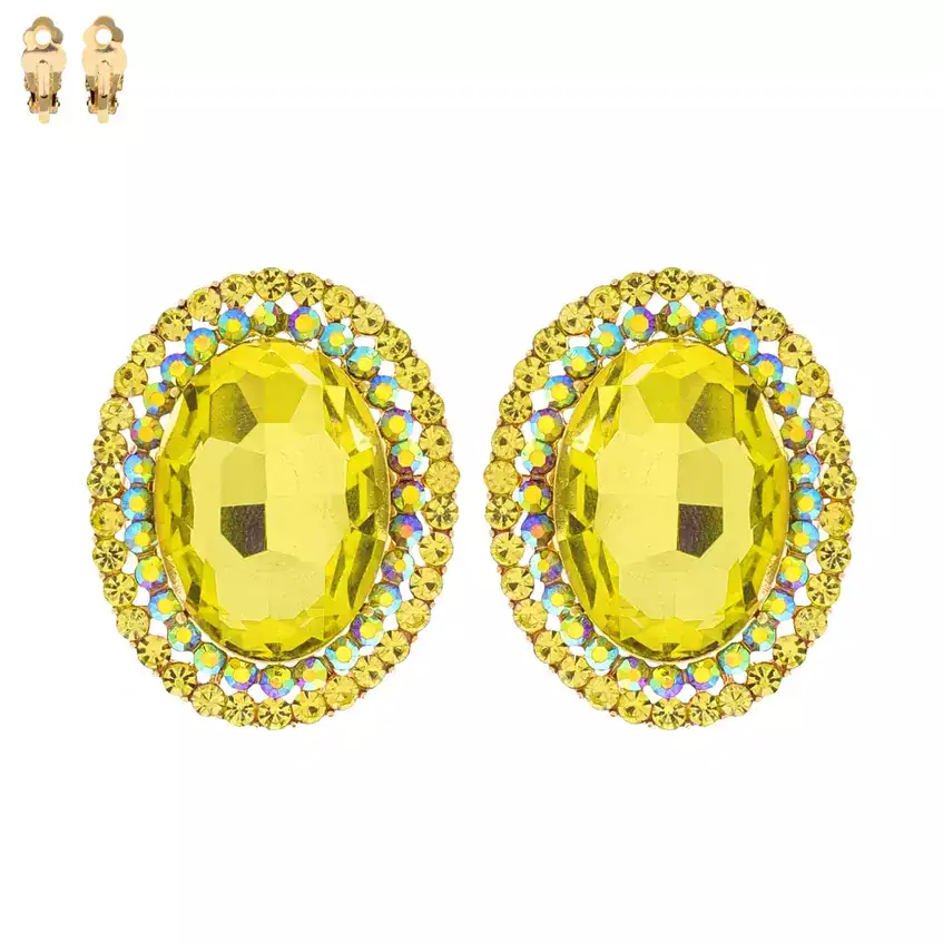 Rhinestone Oval Rhinestone Clip-On Earrings (Color Selections)