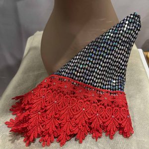 Scarf - Lap Scarf with Sequin Topper and Red Trim (Small)