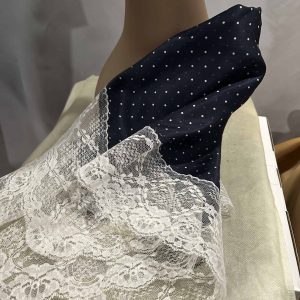 Scarf - Lap Scarp Navy dots with Cream Lace (Small)