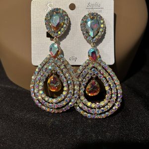 Sophia Large Iridescent Tear Drop Clip-On Earrings