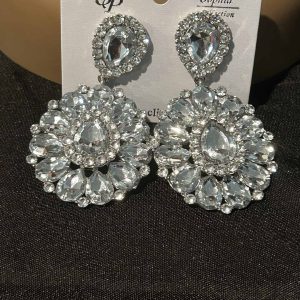 Sophia Large Silver Rhinestone Clip-On Earrings