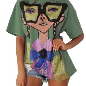Unique Studded Olive Face Shirt (Size LG)