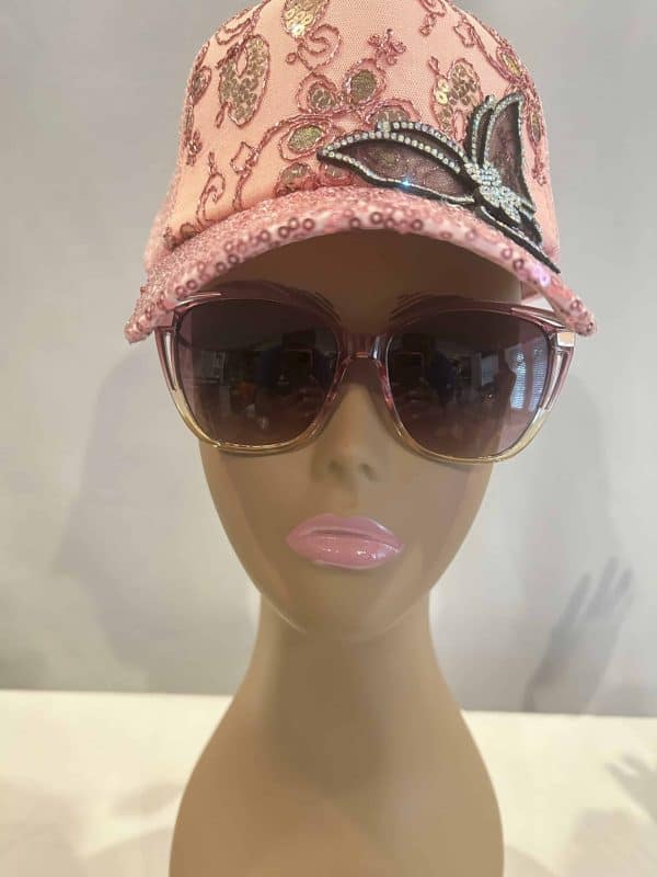 Butterfly Lace Sequin Pink Cap - Image 2