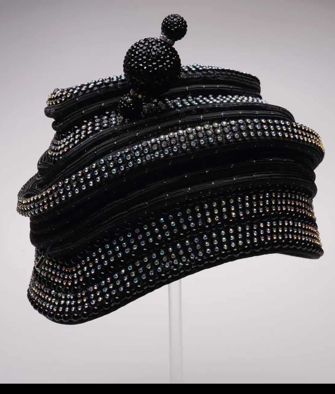New – Black Rhinestone Tube Hat w/ Hat Pin