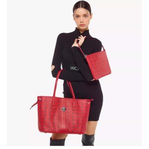 New - MCM Large Reversible Liz Red w/Small Wristlet