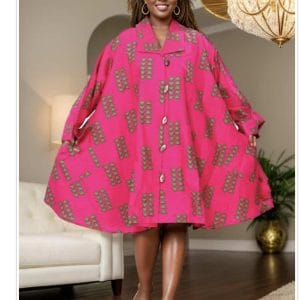 New - Big Button Shirt Dress (Pink/Green) One Size