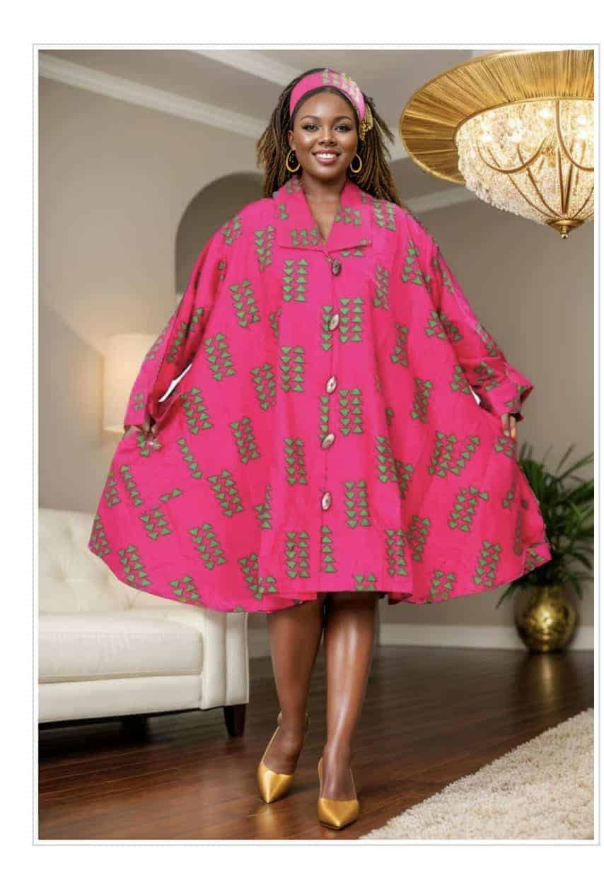 New – Big Button Shirt Dress (Pink/Green) One Size
