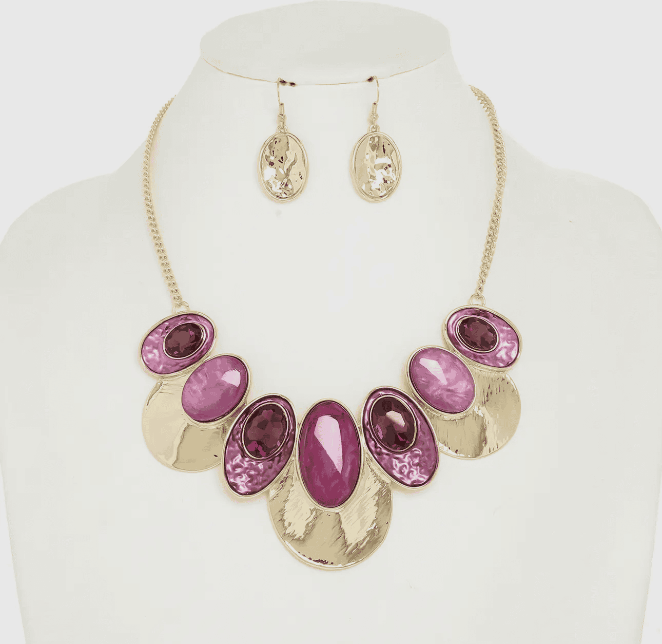New – Oval Metal Necklace Set (4 Color Selections)
