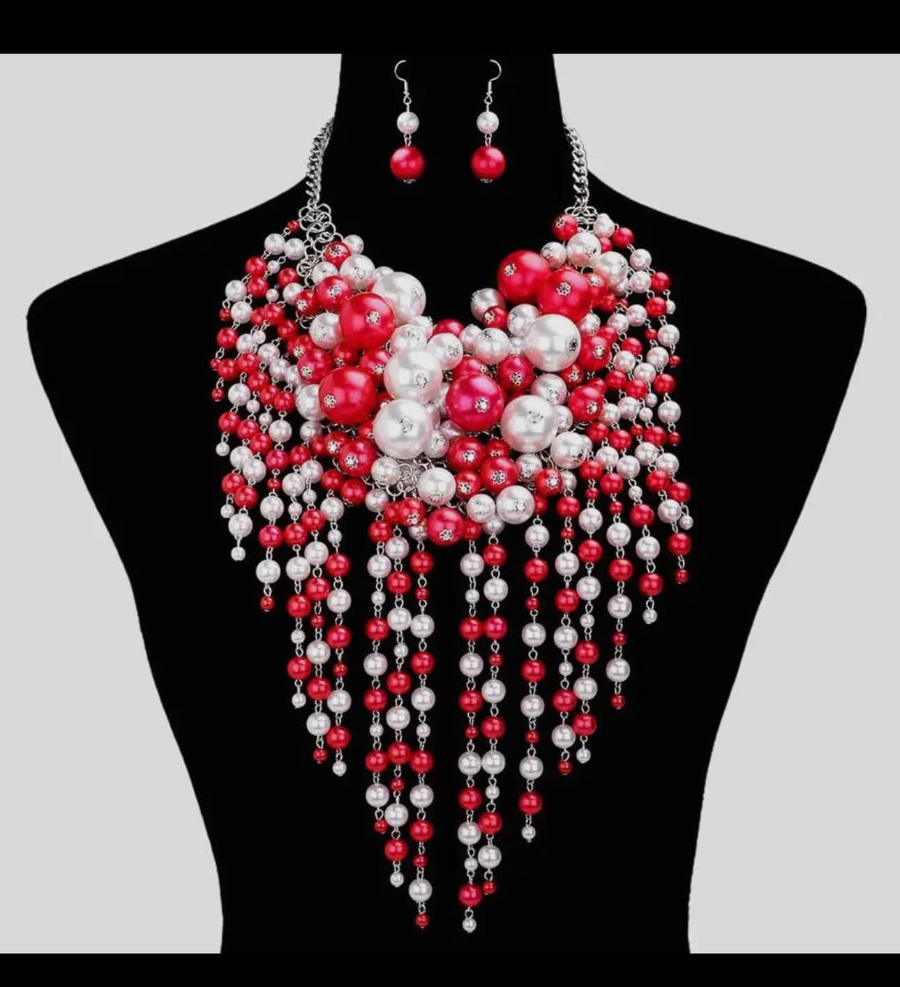 New – Chunky Dangling Red/White Pearls