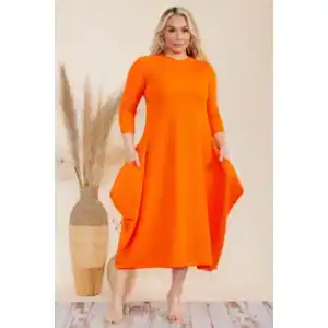New - Orange Light Textured Midi Dress (2X)