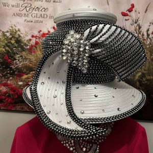 Designer B/W Large Brim Rhinestone Hat