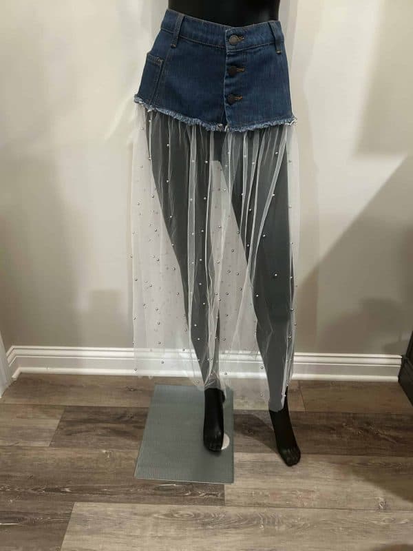 Denim Tulle Overlay Skirt (2XL)