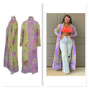 Open Front Purple Pleated Long Jacket (One Size - Fits XL-3X)