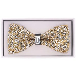 Designer Rhinestone Bow Tie (Gold)