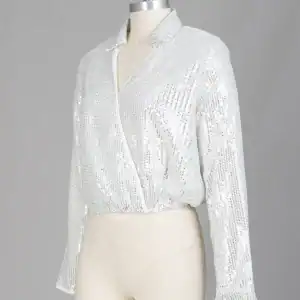 New - White "V" Neck Sequin Top (Med)