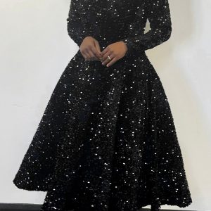 New - Round Neck Black Sequin Dress (XL)
