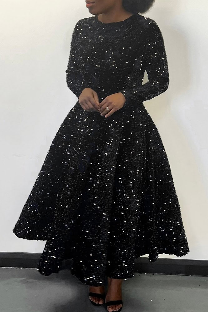 New – Round Neck Black Sequin Dress (2XL)