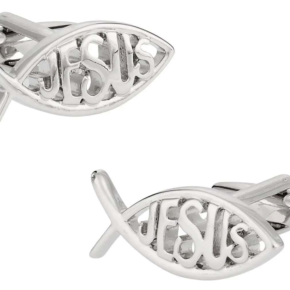 New – Designer “Jesus” Fish Cufflinks Silver