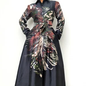New - Designer Black Abstract Maxi Dress (XXL)