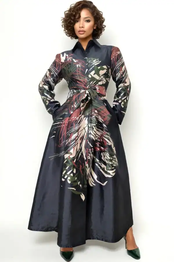 New - Designer Black Abstract Maxi Dress (XXL)