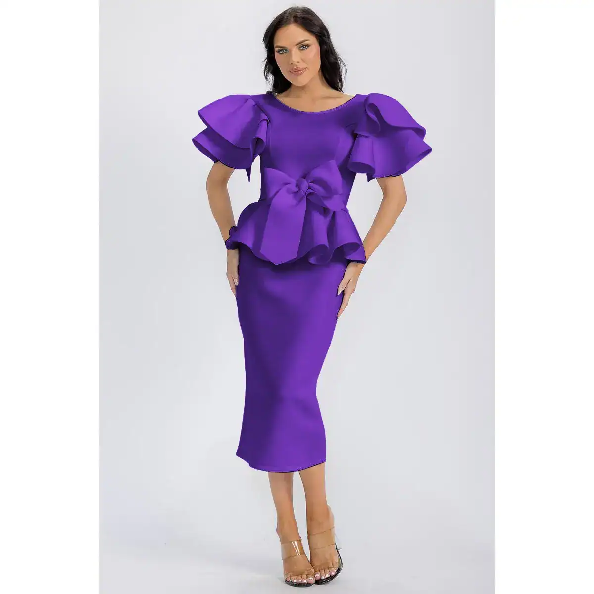 Double Light Scuba Sleeve Skirt Set Purple (S-XL) Selection