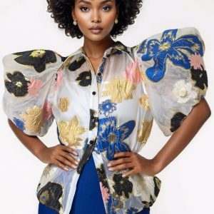 New - Designer Puff Sleeve Flower Top (Med)