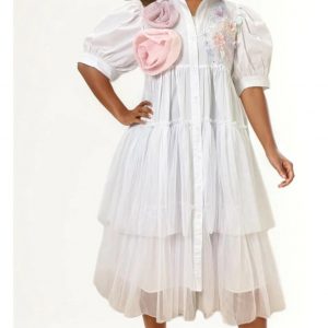 New - White Flower Dress w/ Tulle (Size Selection)