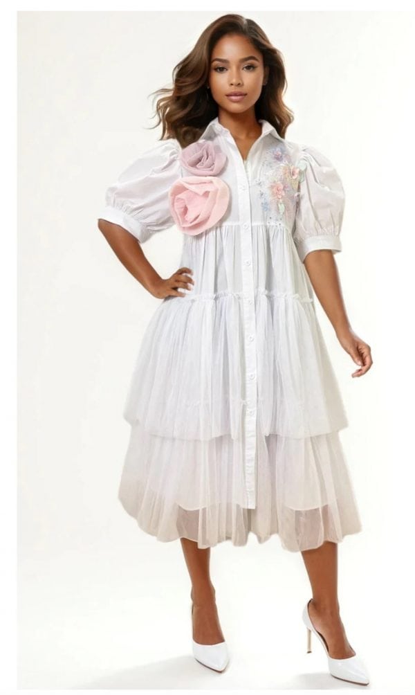 New - White Flower Dress w/ Tulle (Size Selection)