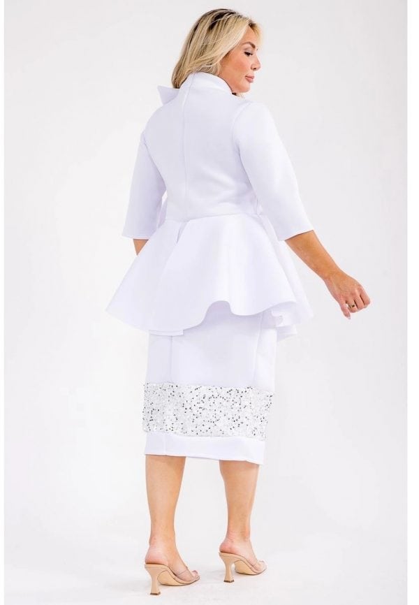 New - 1Pc Light Scuba Bow & Sequin White Dress (3 Size Selection) - Image 2